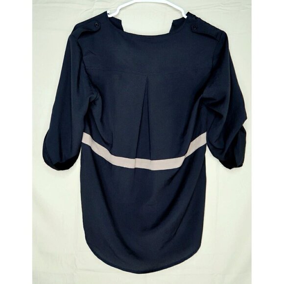 Collective Concepts Black Tunic Top V Neck Semi Sheer Roll Tab Sleeve Womens XS - Picture 6 of 10